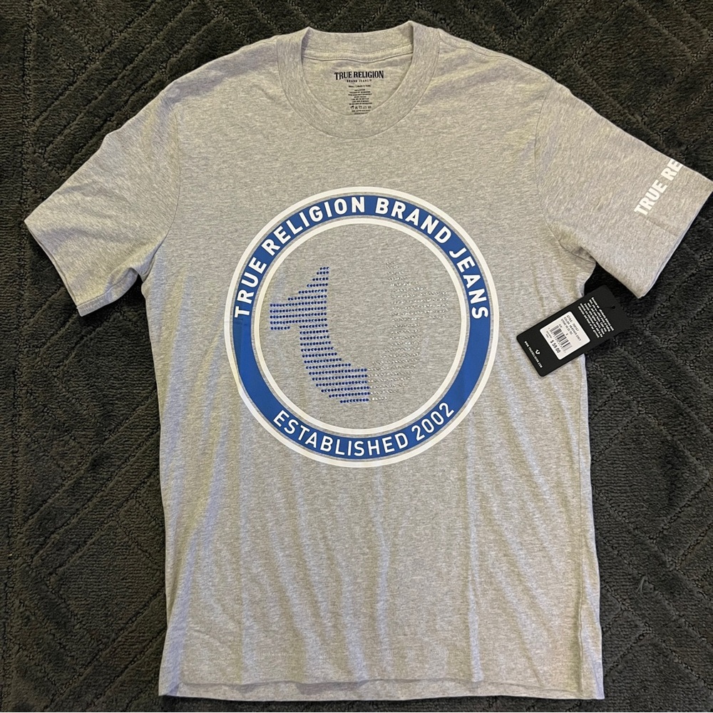 True Religion Gray Short Sleeve Tee with Circular Logo